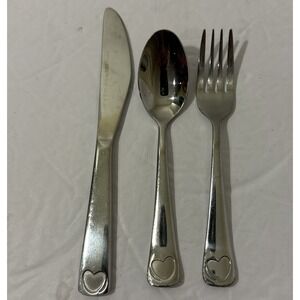 Child Size Silverware Place Setting Spoon Knife Fork With Impressed‎ Heart